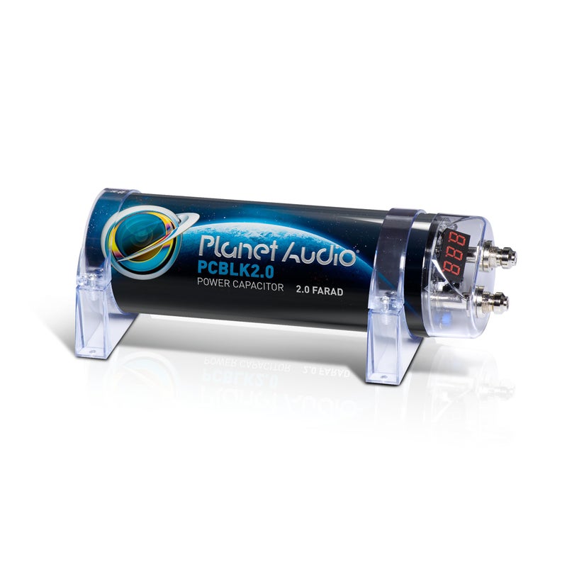 Planet Audio PCBLK2.0 Car Capacitor - 2 Farad, Energy Storage, Enhance Bass from Stereo, Warning Tones, LED Voltage Meter - Image 1